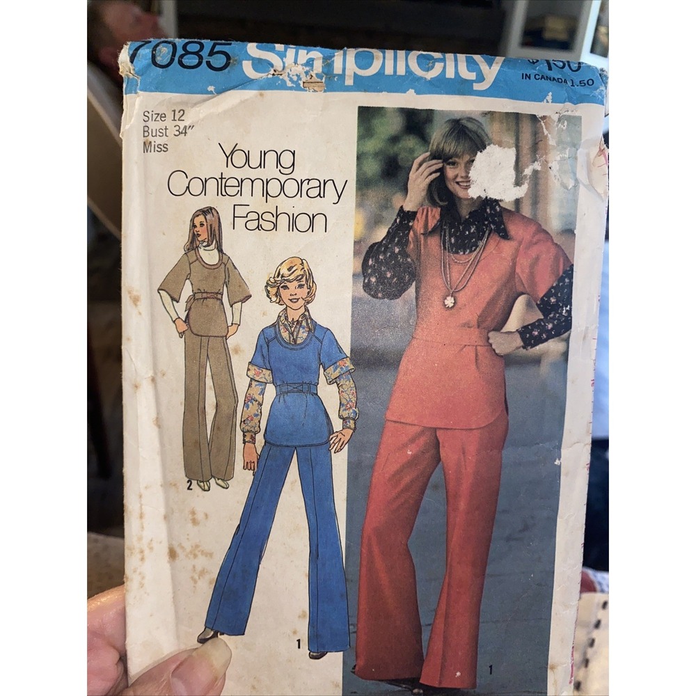 Vintage 70s Simplicity 7085 Sewing Pattern Outfit Set Size 12 Bust 34 Complete
